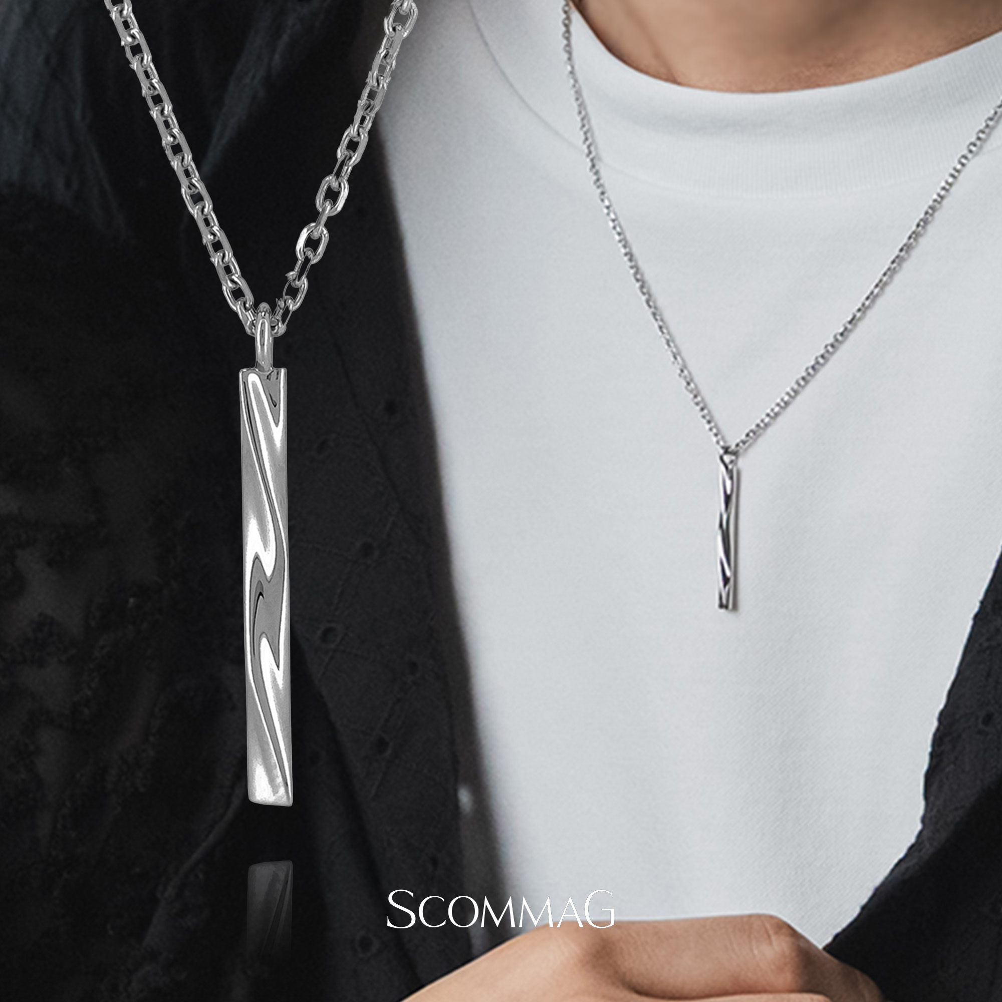 ウェーブツイストバーネックレス【ステンレス鋼 首飾り メンズ SCOMMAG エスカマジー】