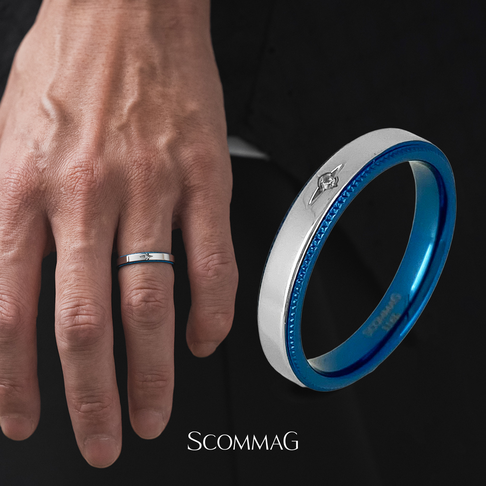 【目じるし無料客あしらい】シャイニングスターリング【ステンレス鋼 輪っか メンズ レディース SCOMMAG エスカマジー ブルーカラー】