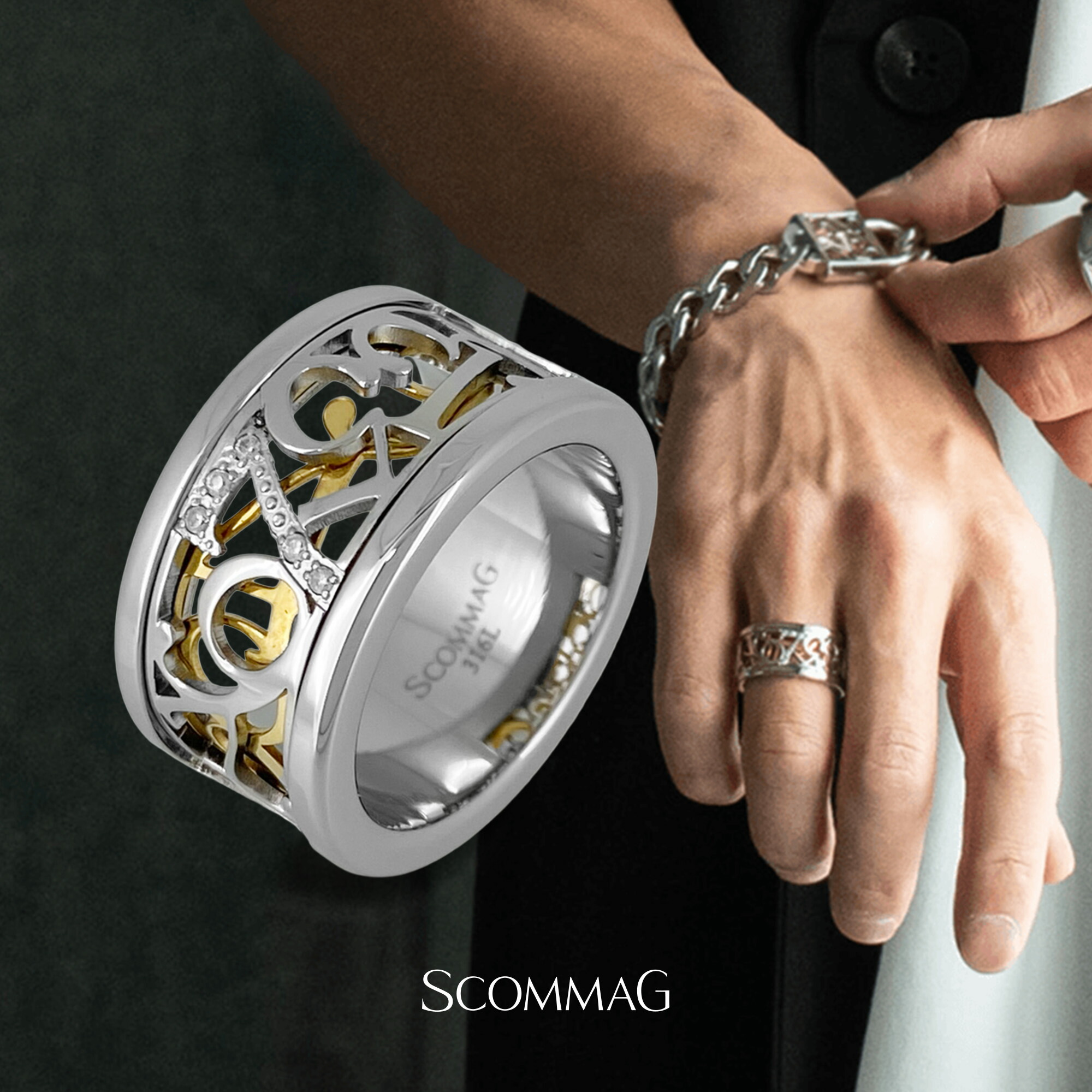 電話番号輪っか【ステンレス鋼 輪っか メンズ SCOMMAG エスカマジー 電話番号寄せあわせ】