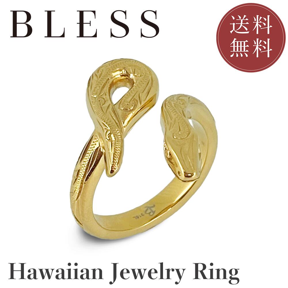 ハワイアンジュエリーリング【ステンレス鋼 輪っか メンズ レディース BLESS ブレス ハワイアン宝飾品 ゴールド色合い】 ジュエリー・アクセサリー-指輪・リング-メンズジュエリー・アクセサリー