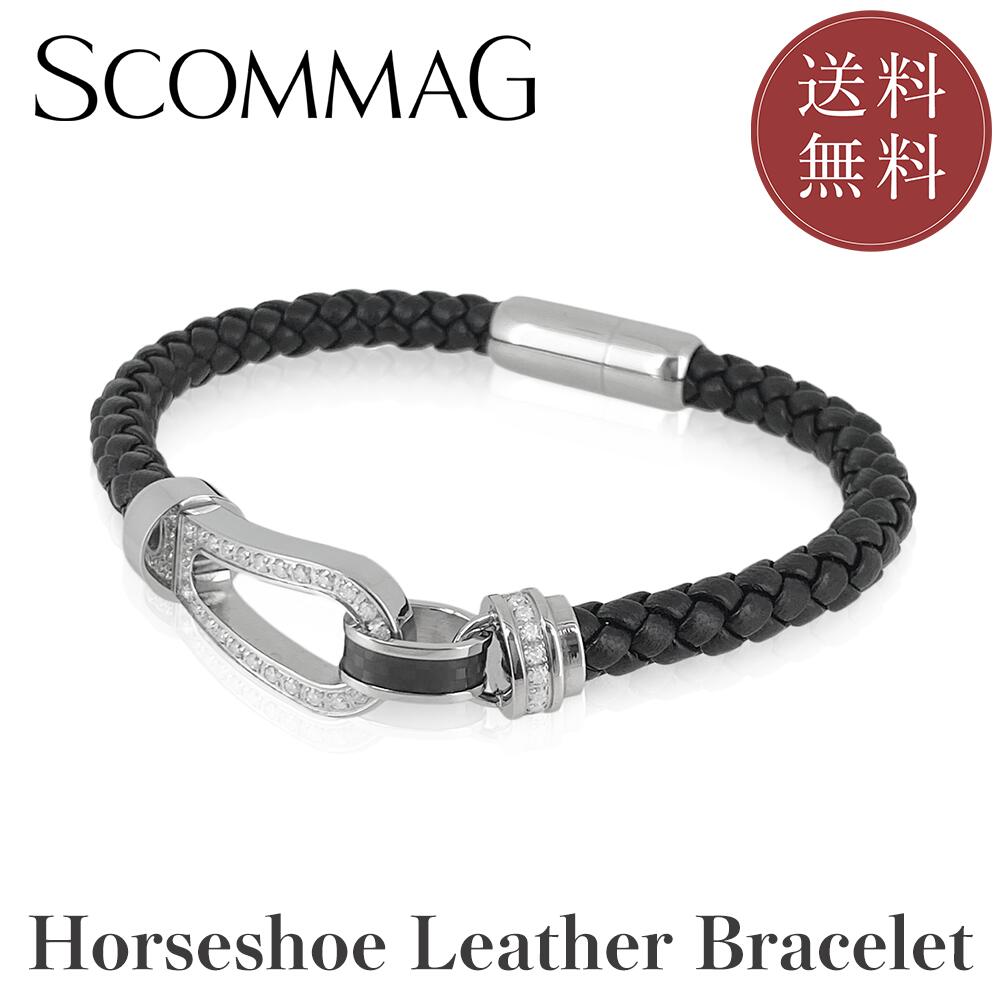 ホースシューレザーブレスレット(L)【ステンレス ブレスレット メンズ SCOMMAG エスカマジー】