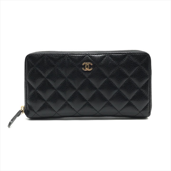 【楽天市場】【中古】良品 CHANEL シャネル ココマーク マトラッセ キャビアスキン ラウンドファスナー ウォレット 長財布 ブラック ...