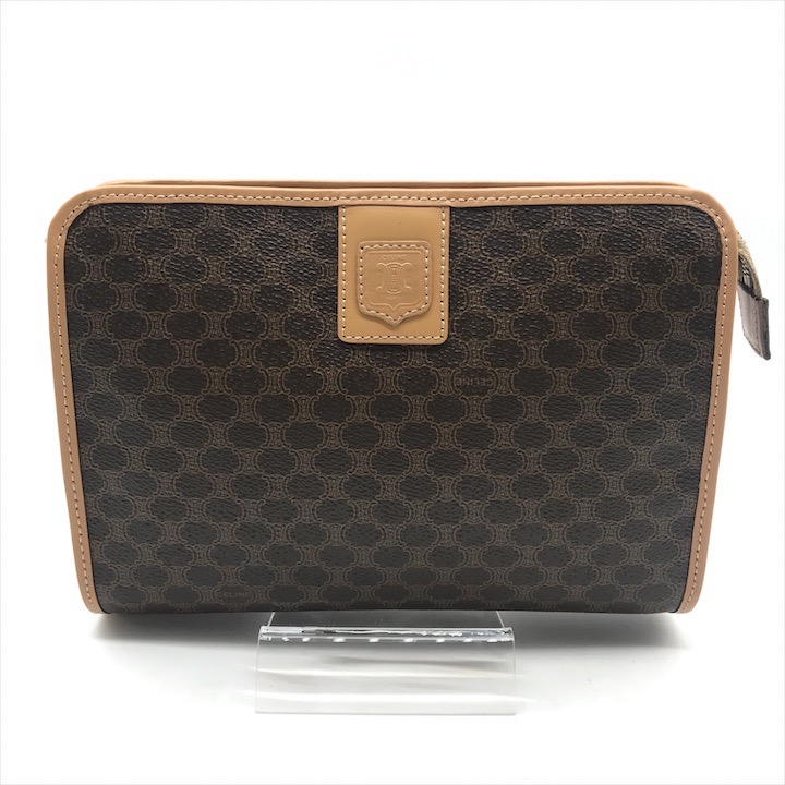 【中古】見せびらかす品 CELINE セリーヌ マカダム トリオンフ クラッチペダル 御徒面子 PVC 赤銅色 a3458