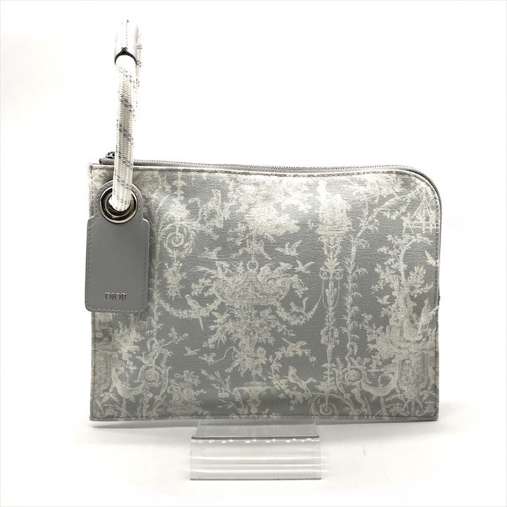 【中古】美品 Christian Dior クリスチャンディオール 縄索 同盟罷業さあ美 帆布 クラッチペダル 御徒面子 薄墨色 レディース k2793