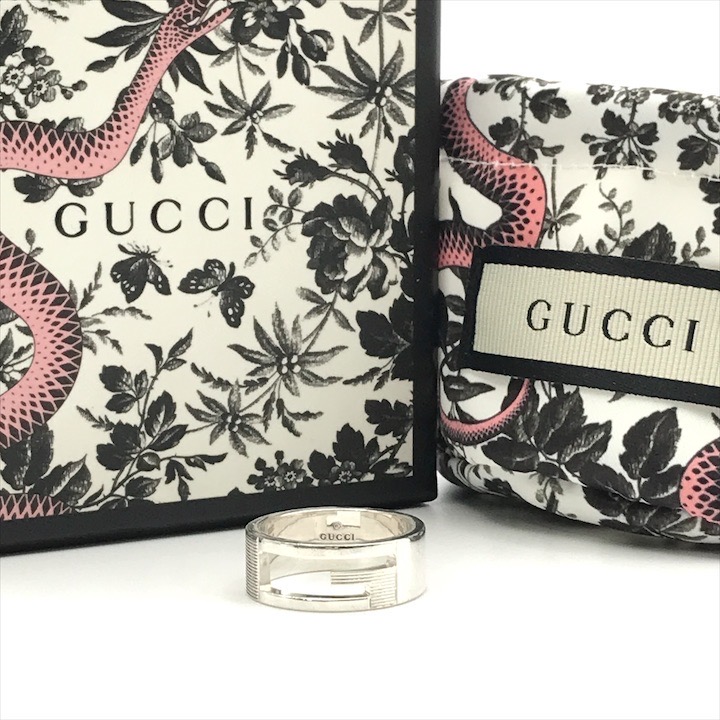 【中古】良品 GUCCI グッチ ブランデットG 指環 輪っか しろがね色 銀925 大きさ 17 重さ7.8 ブランド名 ゆびわ k2556