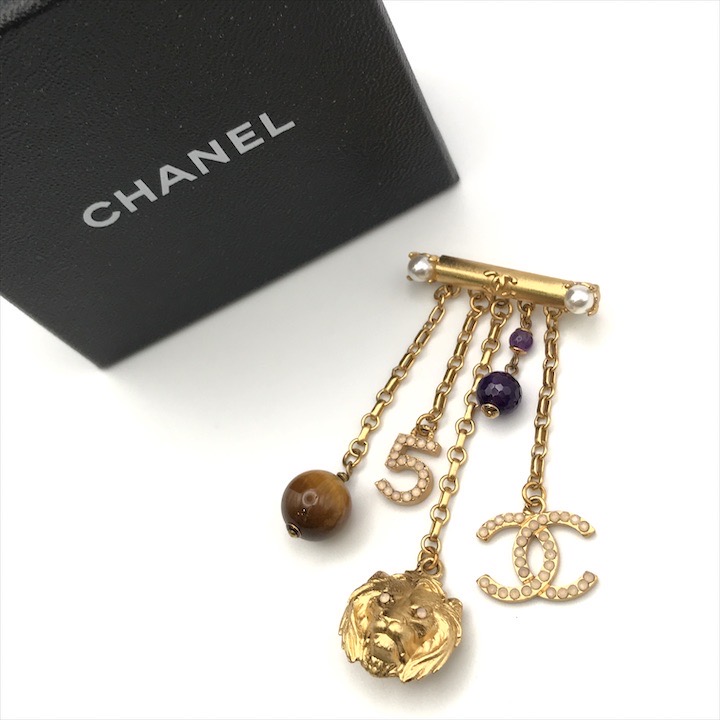 【中古】展示品 CHANEL シャネル ココマーク ライオン モチーフ カラーストーン タイガーアイ ブローチ ゴールド a4182 53,581円