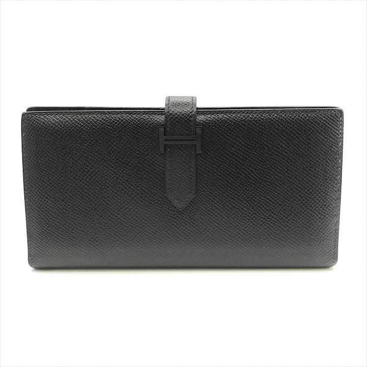 【中古】美品 HERMES エルメス ベアンスフレ ヴォーエプソン モノクローム U刻印 二つ折り 長財布 ウォレット ブラック a4662