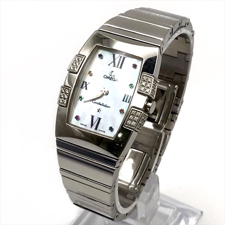 【中古】OMEGA オメガ コンステレーション クアドレラ ダイヤベルゼル マルチストーン シェル文字盤 1586.79 稼働品 美品 M10606｜BEGINSELL 114,411円