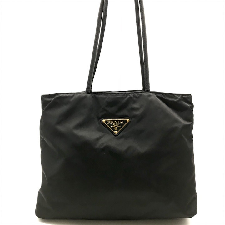 PRADA プラダ ナイロン ロゴプレート ハンドバッグ ブラック 良品 PRADA プラダ 三角ロゴ プレート ナイロン テスート ミニ