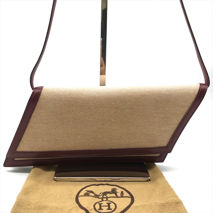 【中古】良品 HERMES エルメス トワルアッシュ カーフスキン 2WAY ヴィンテージ クラッチ ショルダー バッグ ボルドー a3491