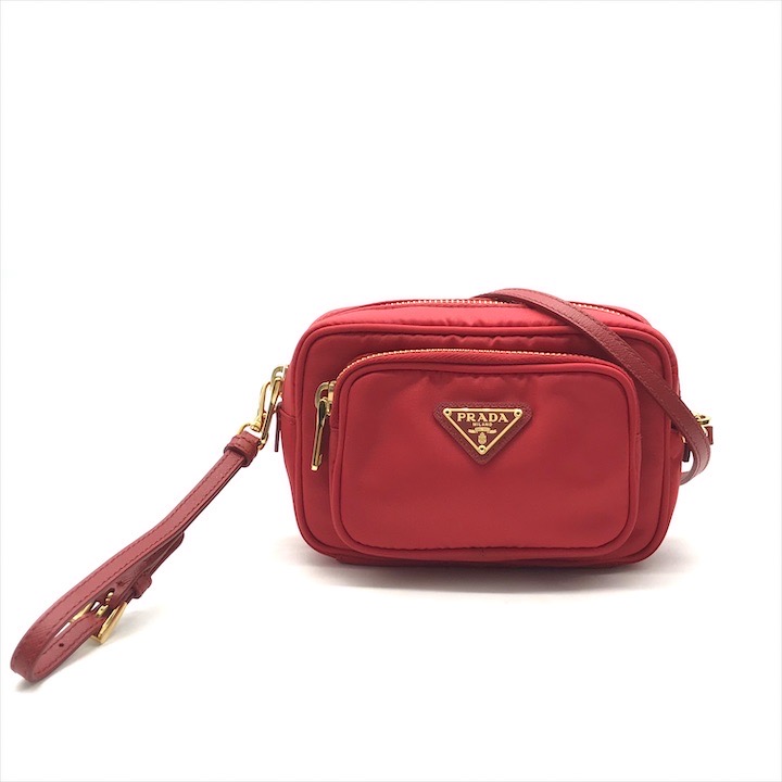 【中古】美品 PRADA プラダ 三角形ロゴタイプ ナイロン ミニ 2way 合財袋 肩先 御徒面子 赤いこと レディース ブランド名 k4140