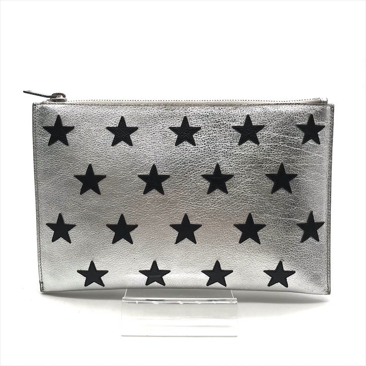 【中古】美品 SAINT LAURENT サンローラン はやりっ児 パッチワーク メタリック なめし革 クラッチペダル 御徒面子 ポシェット 合切袋 小入れもの a6000