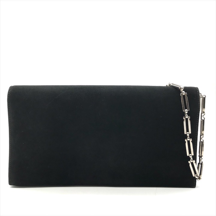 【中古】良品 Ferragamo フェラガモ スエード チェーン ショルダー バッグ ブラック レディース k3807