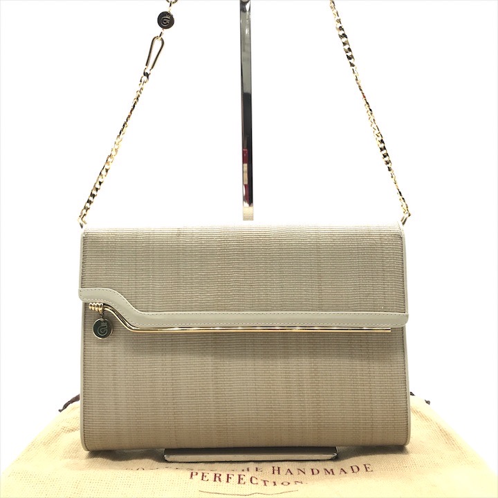 【中古】良品 COMTESSE コンテス ホースヘア 2WAY クラッチ チェーン ショルダー バッグ ベージュ レディース k4328