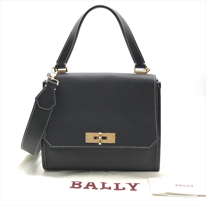 【中古】美品 BALLY バリー ブリーズ 2way なめし革 御手手 肩先 御徒面子 ゴールド金具 黒いこと h464
