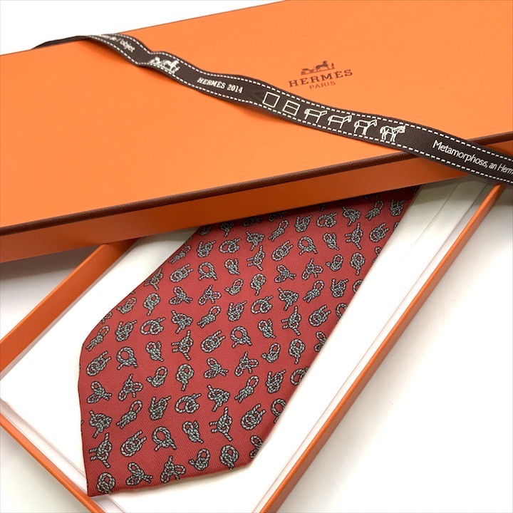 【中古】美品 HERMES エルメス タイ 絹地 マルチ色合い 赤いこと メンズ 服飾小物 k4593 バッグ・小物・ブランド雑貨-スーツ用ファッション小物
