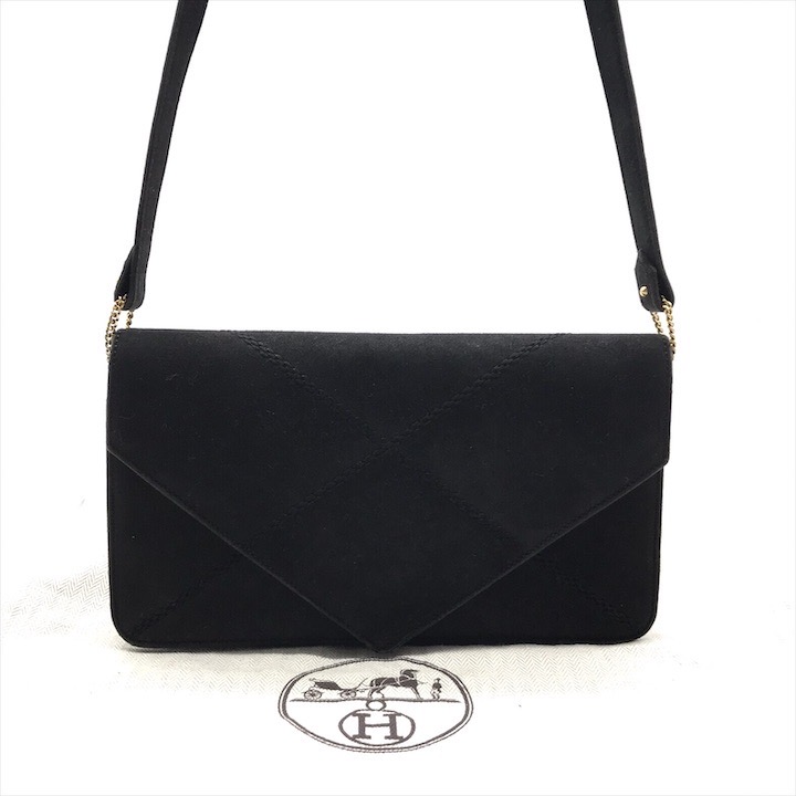 【中古】良品 HERMES エルメス ドブリス スエード 2WAY ショルダー クラッチ バッグ ブラック h239