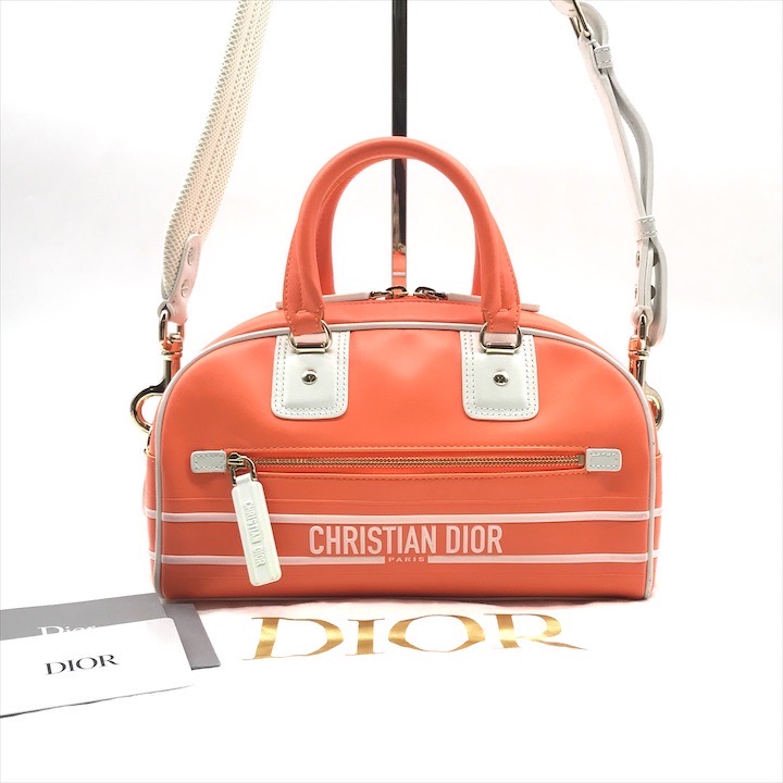 【中古】美品 Christian Dior ディオール ボウリング ミニ 2WAY ハンド ショルダー バッグ オレンジ h326｜BEGINSELL
