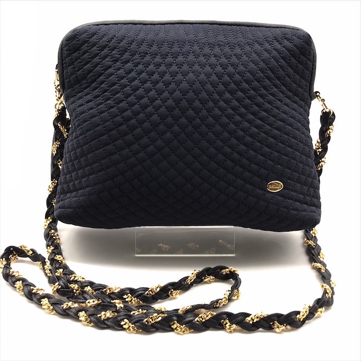 【中古】良品 BALLY バリー キルティング レザー チェーン ショルダー バッグ ネイビー ブランド レディース k4733