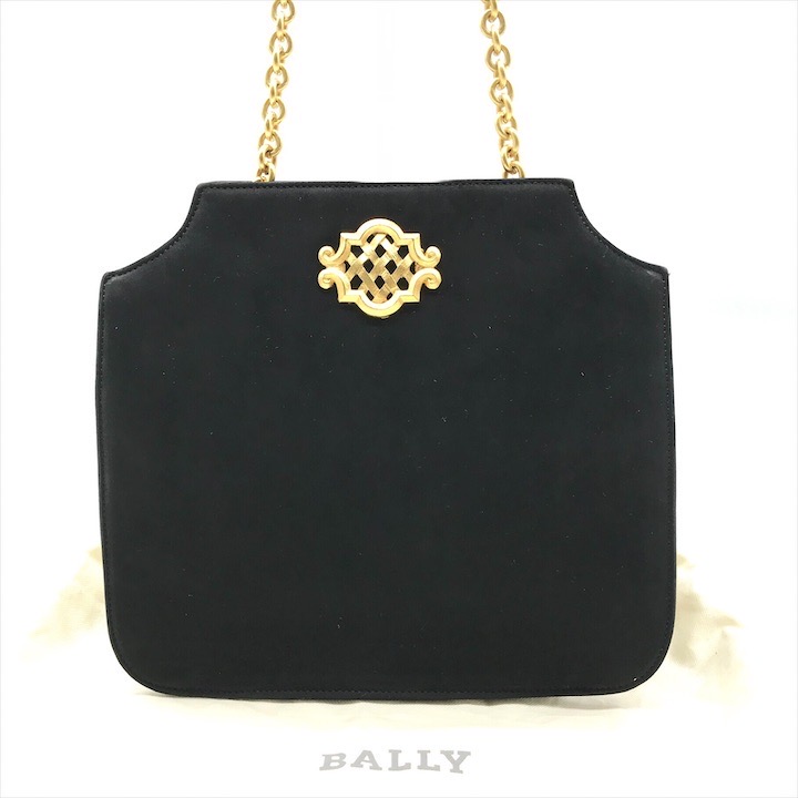 【中古】美品 BALLY バリー スエード チェーン ショルダー バッグ ブラック k4889