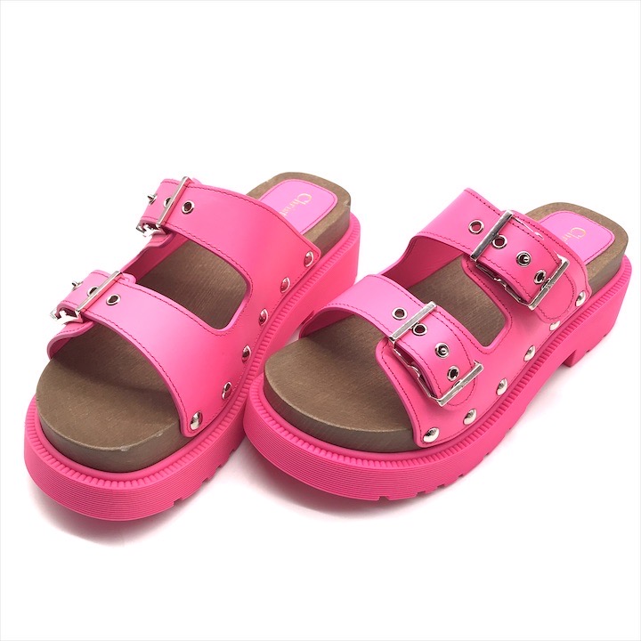 【中古】美品 Christian Dior クリスチャンディオール なめし革 白木 スタッズ サンダル シューズ 靴 レディース 37 サクラ色 a7407