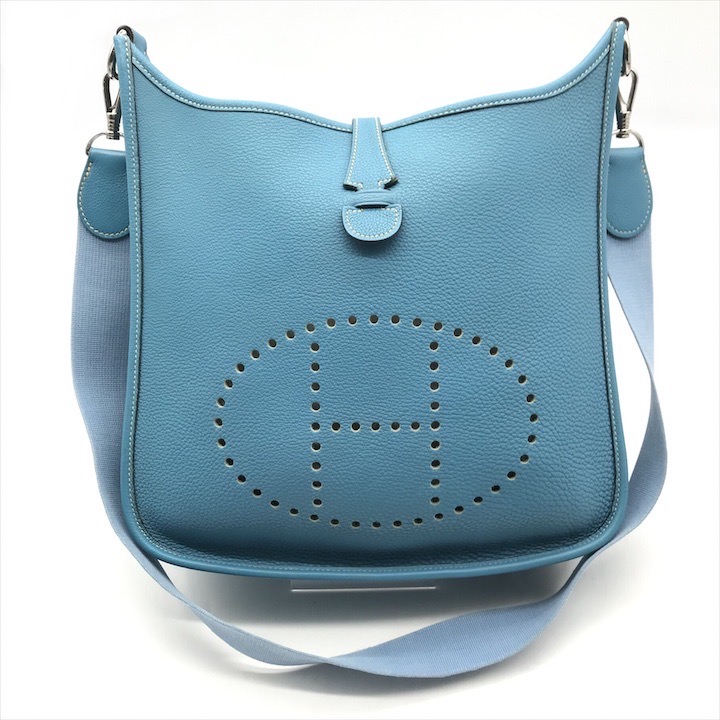 【中古】良品 HERMES エルメス エヴリン1 シカクG 刻印 ブルージーン ショルダー バッグ da3