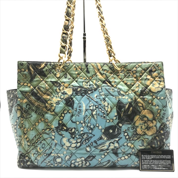 【中古】CHANEL シャネル デカココマーク マトラッセ ヴィンテージ チェーン ハンド トート バッグ 肩掛け レディース ブルー da4