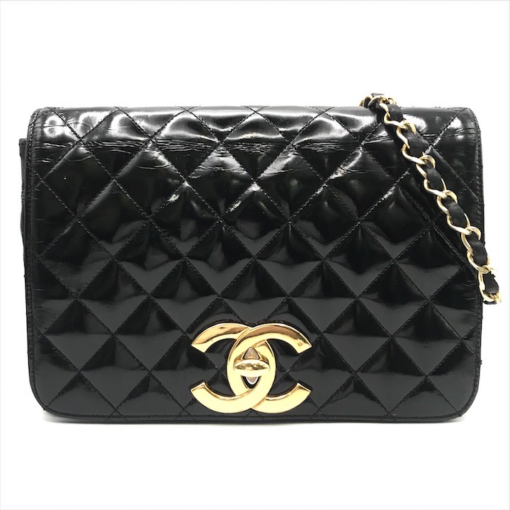 【中古】良品 CHANEL シャネル ココマーク マトラッセ 子ウシ エナメル 盛りだくさん下げ翼 チェーン店 肩部 御徒面子 黒いこと レディース dc4