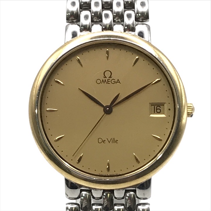 【中古】良品 OMEGA オメガ デビル ゴールド文字盤 クオーツ メンズ 腕時計 ウォッチ ゴールド シルバー a7710｜BEGINSELL