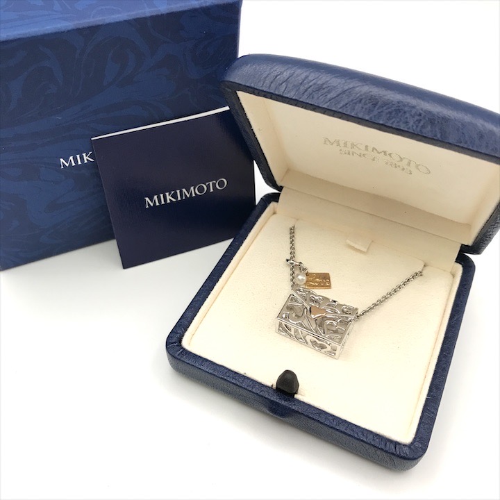 【中古】超美品 MIKIMOTO ミキモト バッグモチーフ チェーン ネックレス アクセサリー SV925/750 K18 9.7g シルバー パール a8731