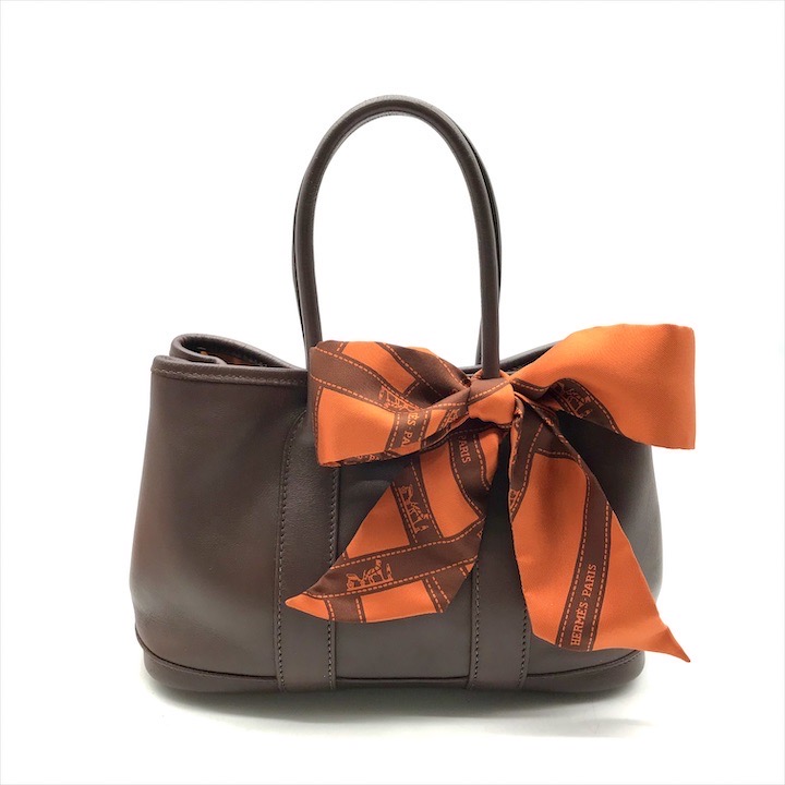【中古】良品 HERMES エルメス ガーデンパーティ ガーデンツイリー TTPM 刻印あり ミニ ハンド バッグ ブラウン レディース レザー db16
