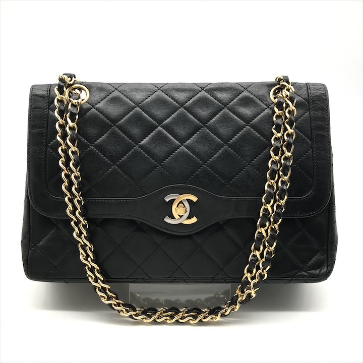 【中古】良品 CHANEL シャネル ココマーク マトラッセ 子ヒツジ人はだ 光の都市制限事項 ダブル下げ翼 ダブルチェーン店 肩先 御徒面子 黒いこと db21