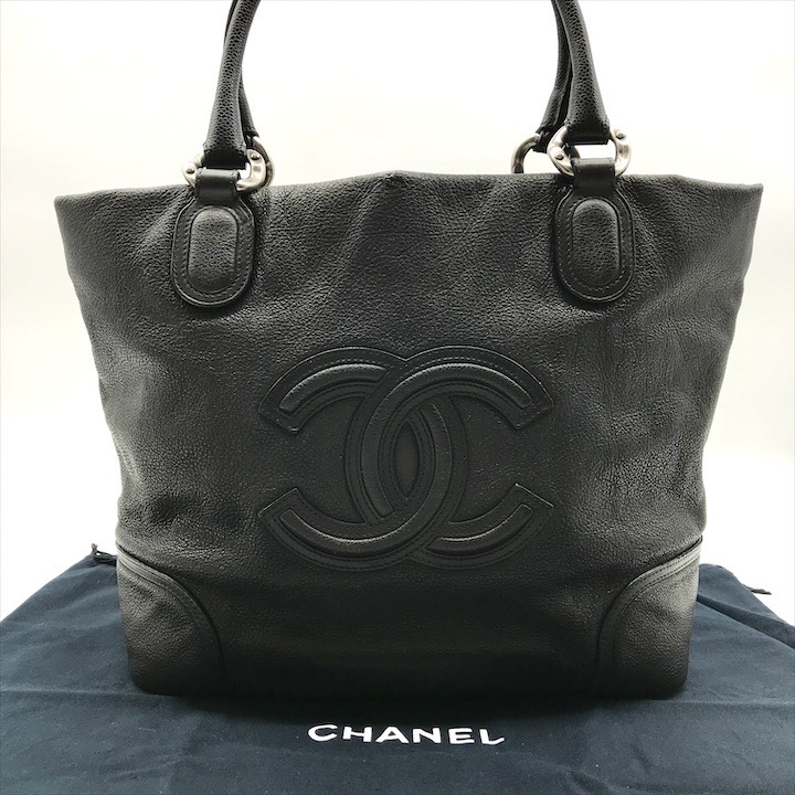 【中古】良品 CHANEL シャネル ココマーク デカココ ホンブルグ帽 キャビア素はだ お手々 トート 御徒面子 なめし革 黒いこと レディース db5