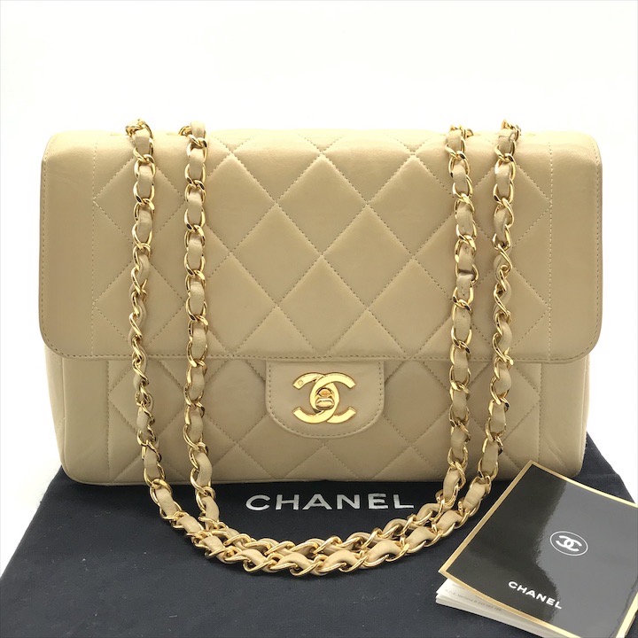 【中古】良品 CHANEL シャネル ココマーク マトラッセ 子ヒツジ人はだ 引っ切り無い 下げ翼 ベージュ チェーン店 肩先 御徒面子 レディース dd11