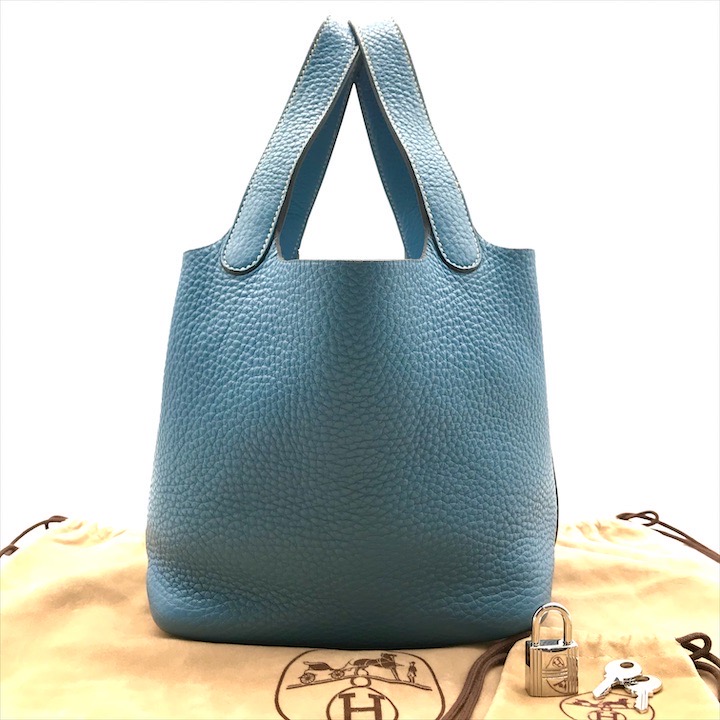 【中古】良品 HERMES エルメス ピコタン 青色ジーン 青色 お手々 御徒面子 なめし革 目じるしあり レディース かばん 鞄 ブランド名 de2