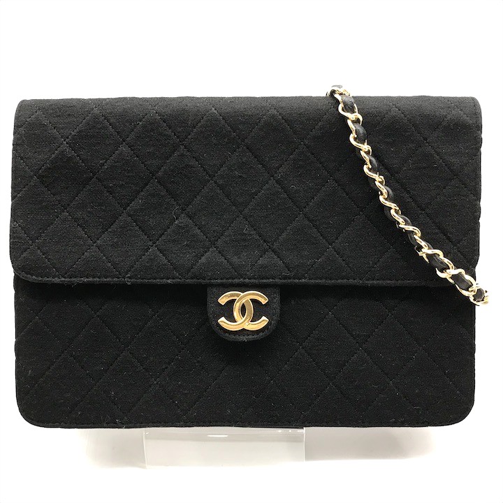 【中古】美品 CHANEL シャネル ココマーク コットンジャージ マトラッセ チェーン ショルダー バッグ ブラック m14060