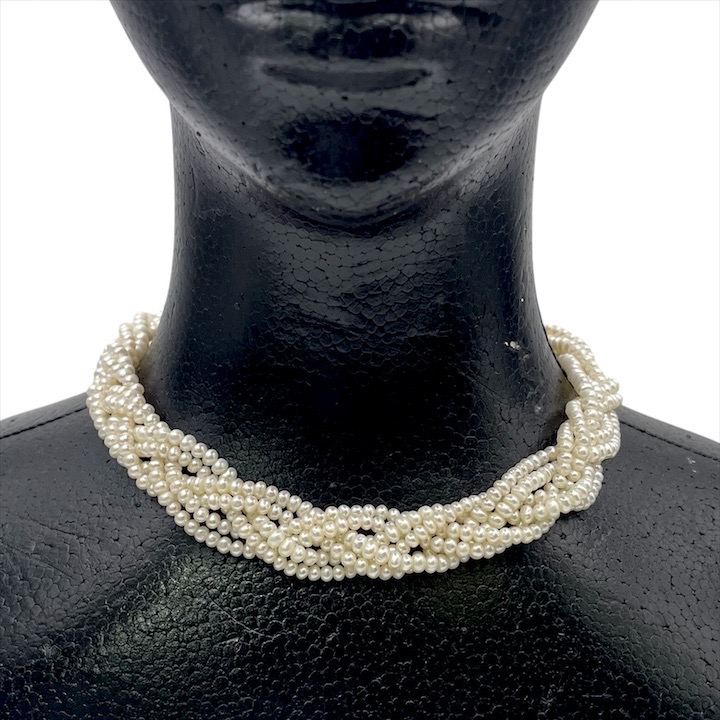 【中古】超美品 本真珠 あこや パール ベビーパール 6連 ネックレス アクセサリー 4mm 照り良好 ホワイト silver刻印有 m14490