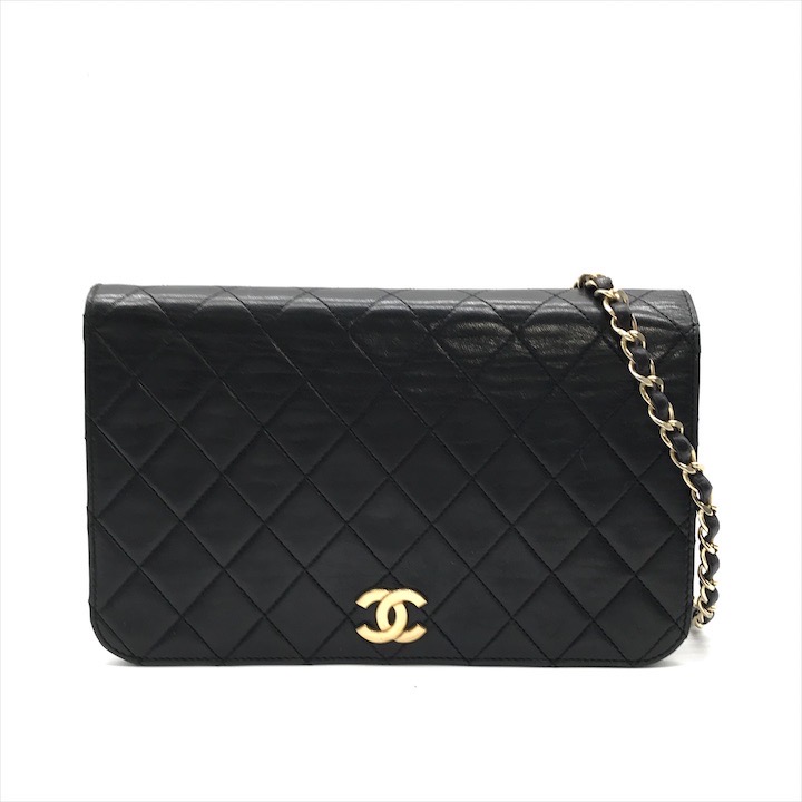 【中古】良品 CHANEL シャネル ココマーク マトラッセ ラムスキン チェーン ショルダー バッグ ブラック プッシュロック レディース a8756