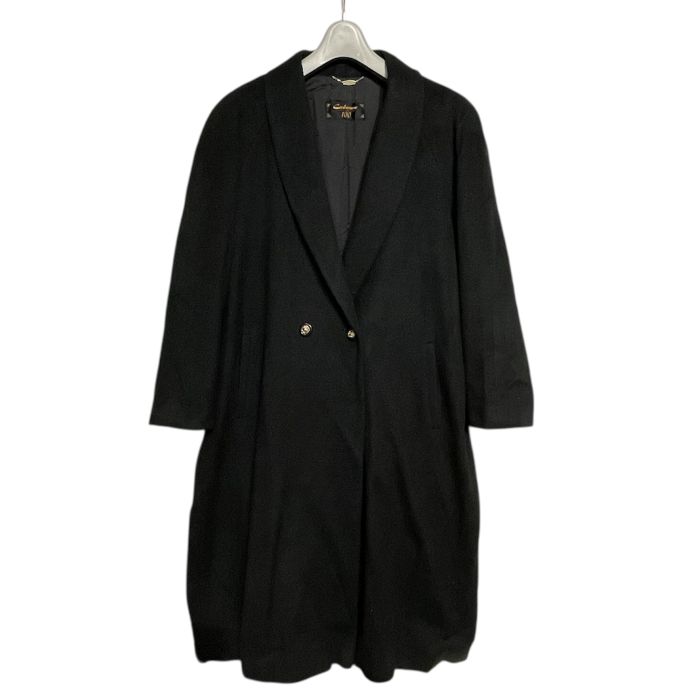 【中古】美品 高級カシミヤ 100％ 裏地付き ゴールドボタン 日本製 ロング チェスター コート ブラック 黒 アパレル 服 アウター m14328