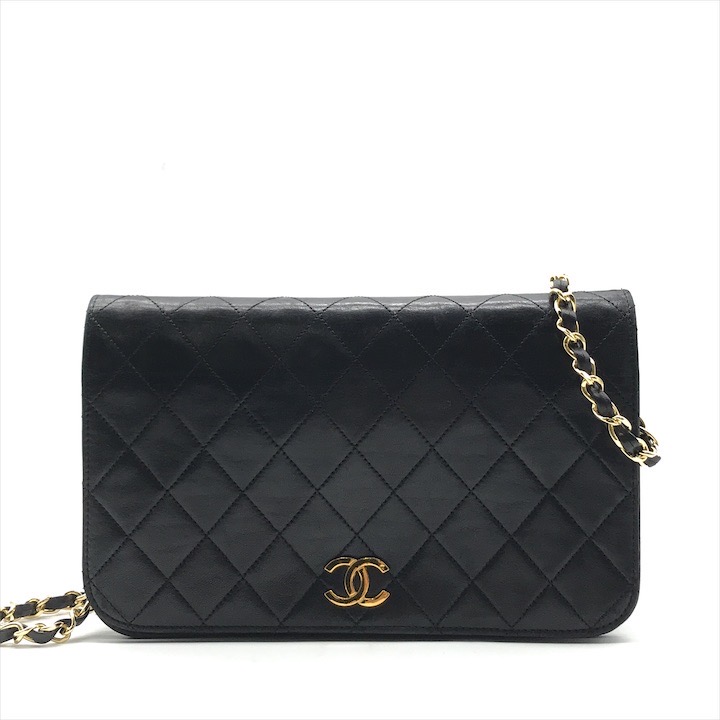 【中古】良品 CHANEL シャネル ココマーク マトラッセ チェーン ショルダー バッグ プッシュロック ラムスキン レディース ブラック カバン a8839