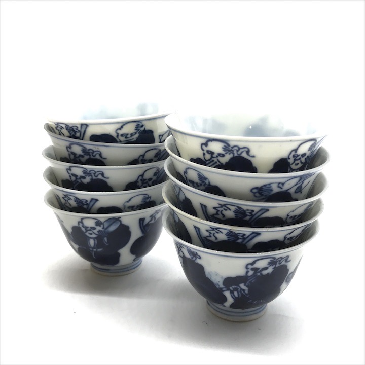 楽天市場】道八 唐人文様煎茶碗 猪口 0180京焼 染付 明治骨董 茶道