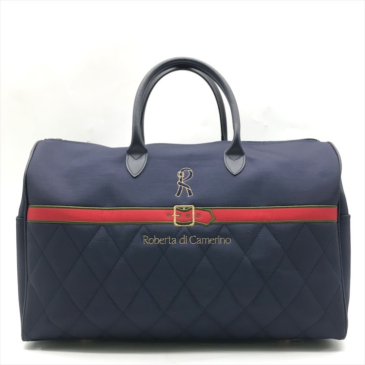 【中古】良品 Roberta di Camerino ロベルタ ディ カメリーノ キルティング ナイロン ハンド ボストン バッグ ネイビー レディース 旅行鞄 a9447｜BEGINSELL