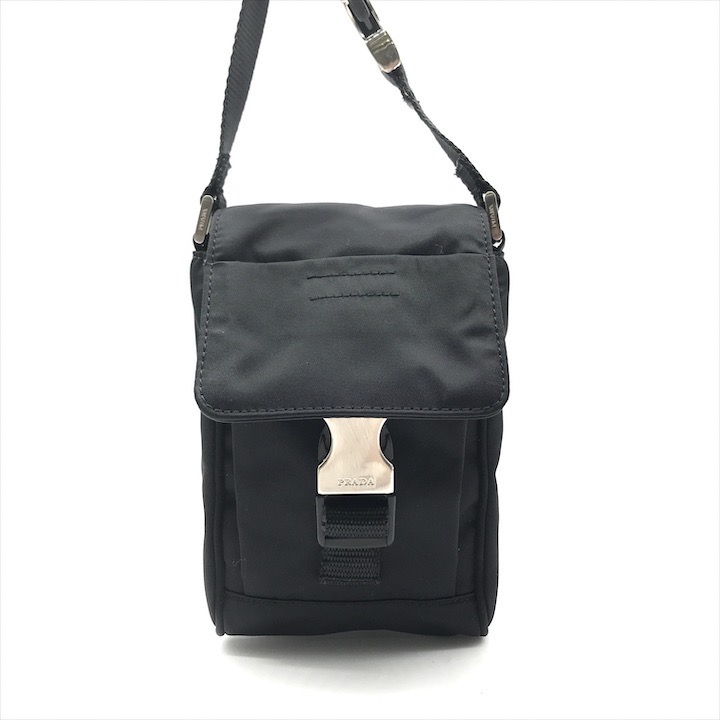 プラダ ナイロン 三角プレートロゴ ハンド バッグ ポーチ ブラック 黒 PRADA 極 美品 プラダ 三角ロゴ プレート 金具 テスート ナイロン
