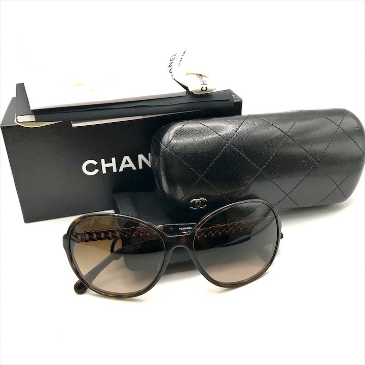 【中古】良品 CHANEL シャネル ココマーク サングラス アイウェア べっ甲柄 レディース チェーンモチーフ ブラウン k5873
