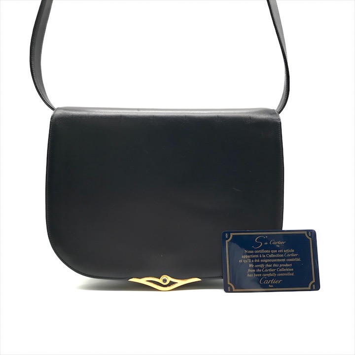 【中古】良品 Cartier カルティエ サファイア なめし革 ゴールド金具 肩先 御徒面子 米国海軍 レディース ブランド名 鞄 鞄 k6146