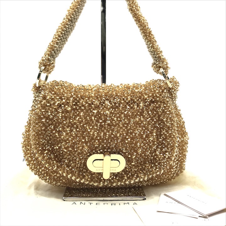 【中古】美品 ANTEPRIMA アンテプリマ ワイヤー バッグ ゴールド ターンロック ショルダー バッグ 肩掛け レディース ブランド かばん k6470