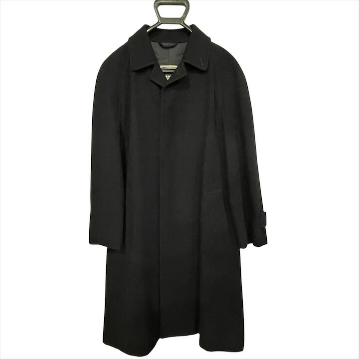 【中古】良品 Christian Dior ディオール プレタポルテ 比翼 カシミヤ混 ウール ロング ステンカラー コート ネイビー Lサイズ m14837