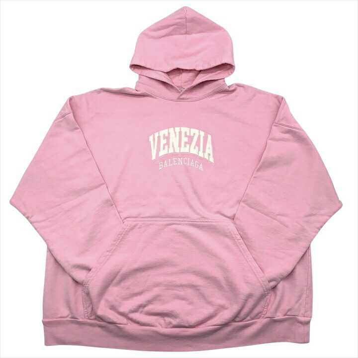 【中古】美品 BALENCIAGA バレンシアガ VENEZIA ロゴ パーカー コットン 綿 ヴェネツィア 限定 ピンク 長袖 Lサイズ アパレル ファッション a9928