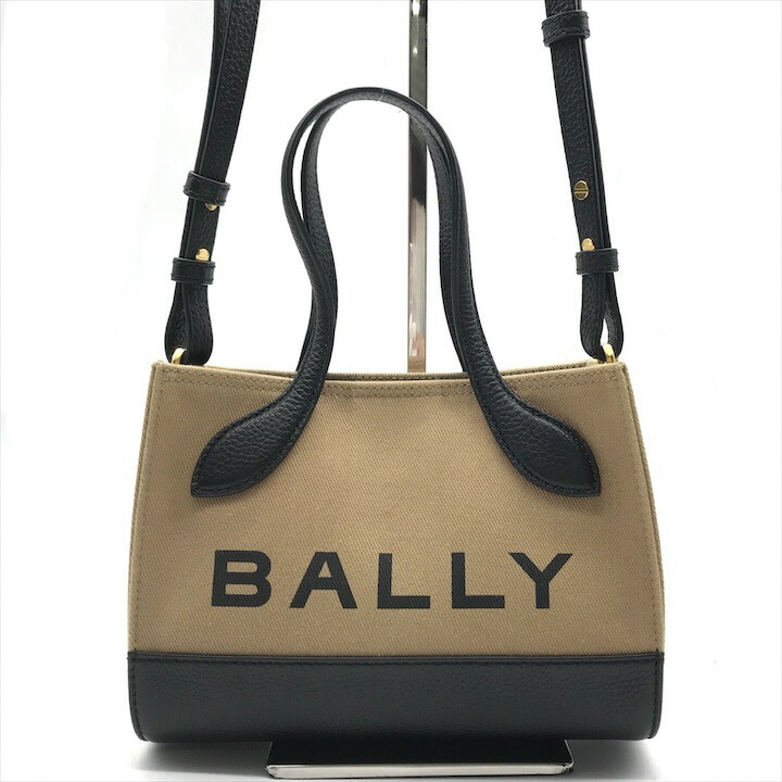 【中古】良品 BALLY バリー 2WAY 御手手 肩先 御徒面子 曲がった掛け ベージュ 黒いこと 帆布 なめし革 レディース ロゴタイプ はりつけ台 k6512