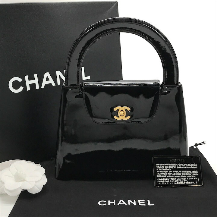 【中古】美品 CHANEL シャネル ココマーク ターンロック パテント ハンド バッグ ブラック ブランド 鞄 BAG a9108｜BEGINSELL